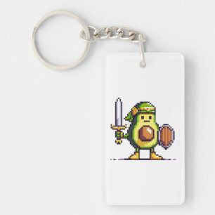 Pixel Avocado Warrior - Retro Gaming Art Keychain