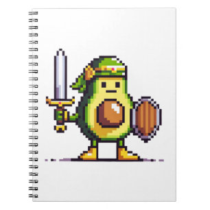 Pixel Avocado Warrior - Retro Gaming Art Notebook
