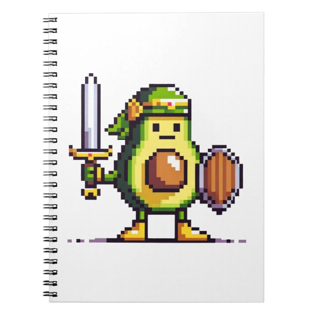 Pixel Avocado Warrior - Retro Gaming Art Notebook (Front)