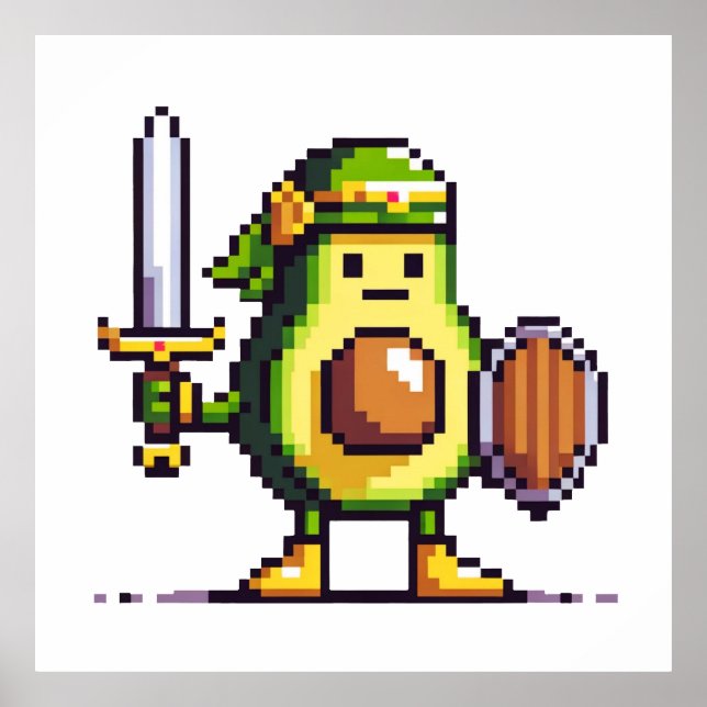 Pixel Avocado Warrior - Retro Gaming Art Poster (Front)
