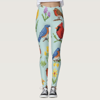 Pixel Birds and Flowers Leggings