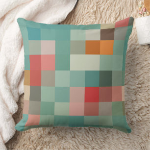 Pixel blocks in blue compliments pattern throw pillow