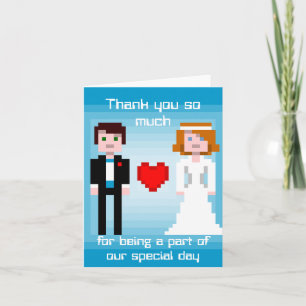 Pixel Bride and Groom - Thank You - Blue Card