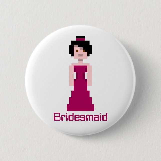 Pixel Bridesmaid - Maroon - black hair - Custom 2 Inch Round Button (Front)