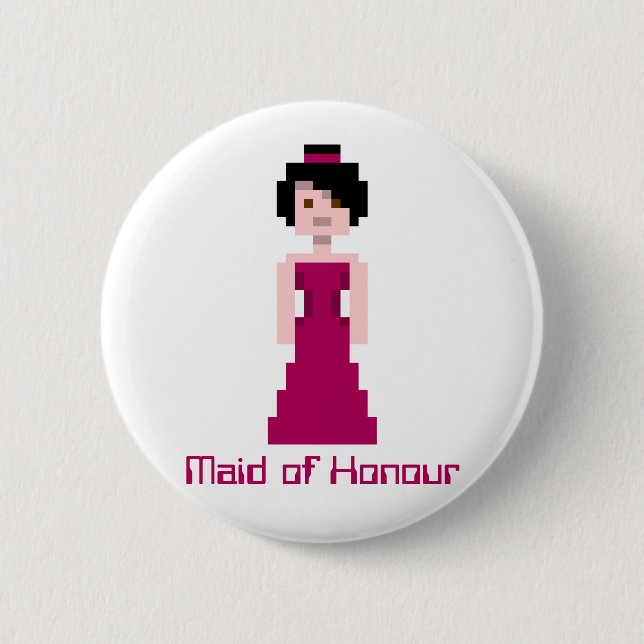 Pixel Bridesmaid - Maroon - black hair - Custom 2 Inch Round Button (Front)