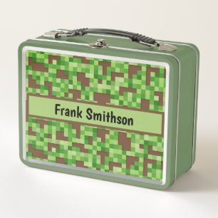 Pixel Camo Gamer Gift Wrap in Green and Brown Metal Lunch Box