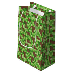 Pixel Camo Gamer Gift Wrap in Green and Brown Small Gift Bag
