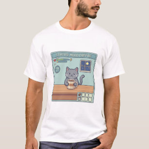 Pixel Cat Need Coffee – Retro RPG Game Status T-Shirt
