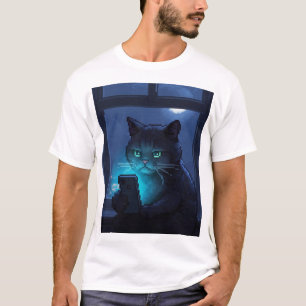 Pixel Cat Scrolling at 2AM – Quiet Night Mood T-Shirt