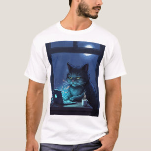 Pixel Cat Working Late at Night – 2AM Insomnia Vib T-Shirt