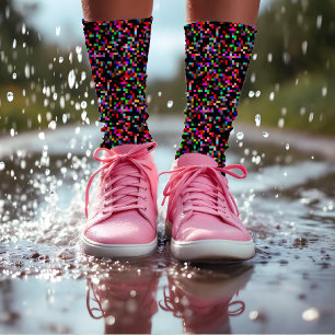   Pixel Chequered Pattern Abstract Geeky Colourfu Socks