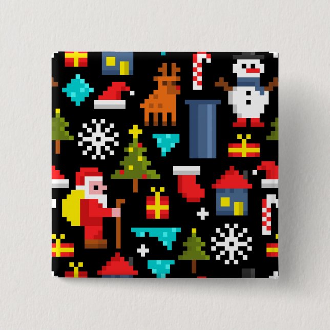 Pixel Christmas 2 Inch Square Button (Front)
