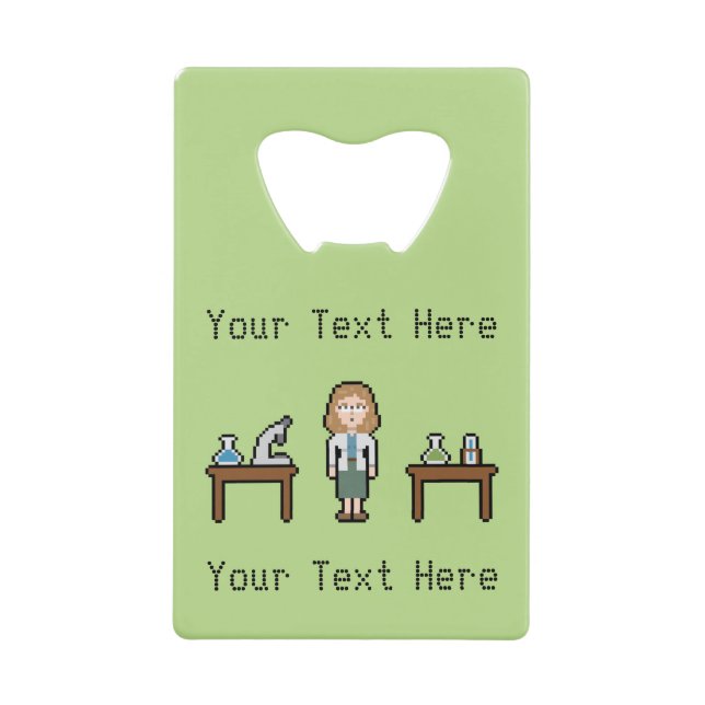 Pixel Custom Female Scientist Wallet Bottle Opener (Front)