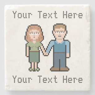 Pixel Custom Nerd Couple Stone Coaster