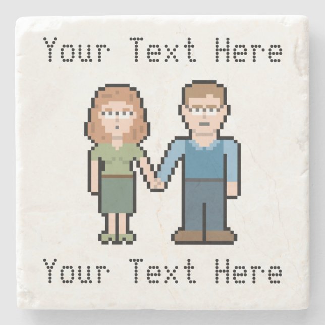 Pixel Custom Nerd Couple Stone Coaster (Front)