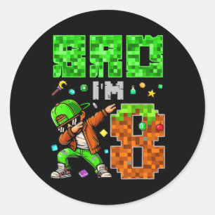 Pixel Dab Gamer Style Birthday Gift For Boys 8  Classic Round Sticker