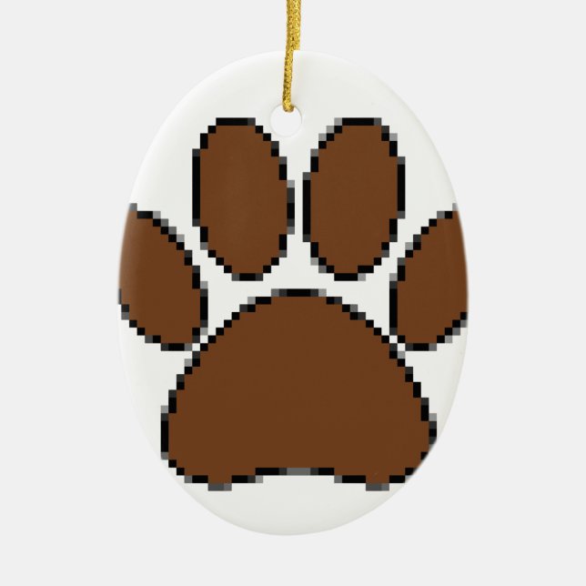 Pixel Dog Paw Print Ceramic Ornament (Front)