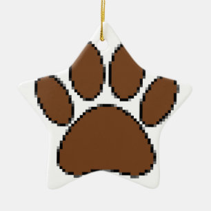 Pixel Dog Paw Print Ceramic Ornament