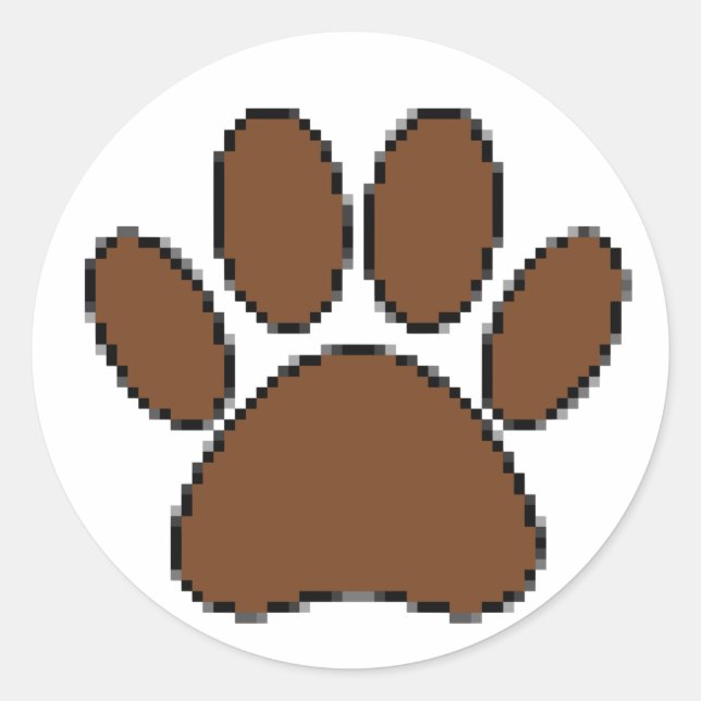 Pixel Dog Paw Print Classic Round Sticker (Front)