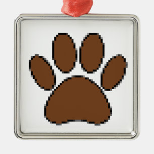 Pixel Dog Paw Print Metal Ornament