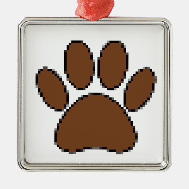 Pixel Dog Paw Print Metal Ornament (Front)