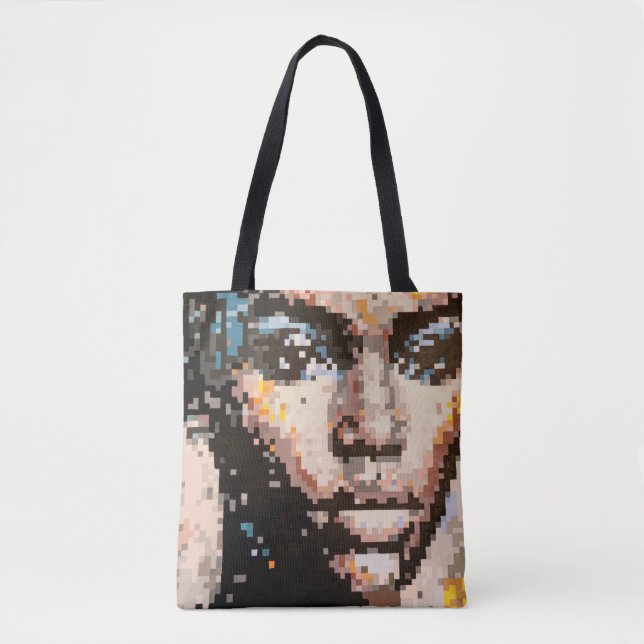 Pixel face design abstract feminine portrait tote bag (Front)