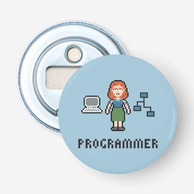 Pixel Female Programmer Bottle Opener (Front)
