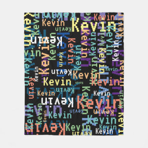 Pixel font repeating colour names all-over black fleece blanket