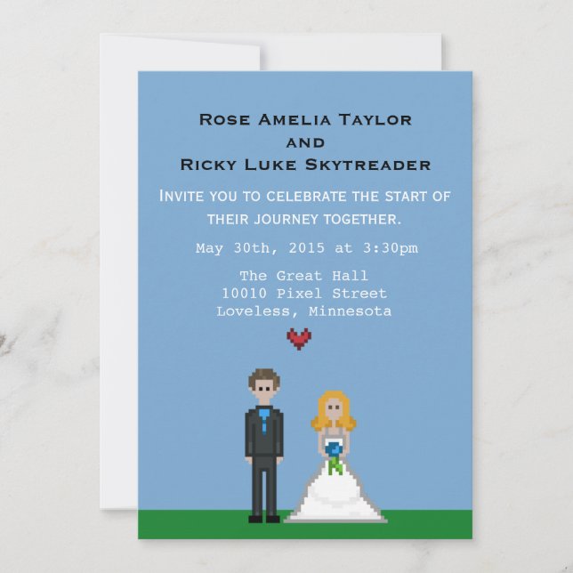 Pixel Gamer Blonde Bride & Groom Wedding Invite (Front)