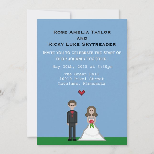 Pixel Gamer Bride & Groom Wedding Invite (Front)