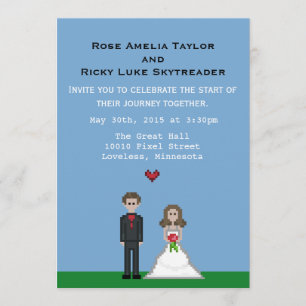 Pixel Gamer Bride & Groom Wedding Invite
