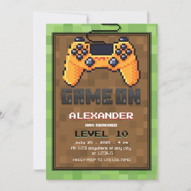 Pixel Gamer Level up Birthday  Invitation (Front)
