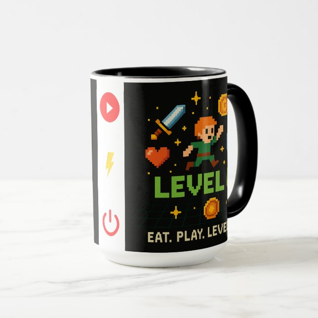 Pixel Gamer Mug – Level Up Retro Gaming Style (Front Right)