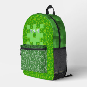 Pixel Gamer Personalized Green Controller Print Printed Backpack