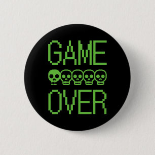 Pixel Gamer Skull Game Over Retro Video Game Arcad 2 Inch Round Button