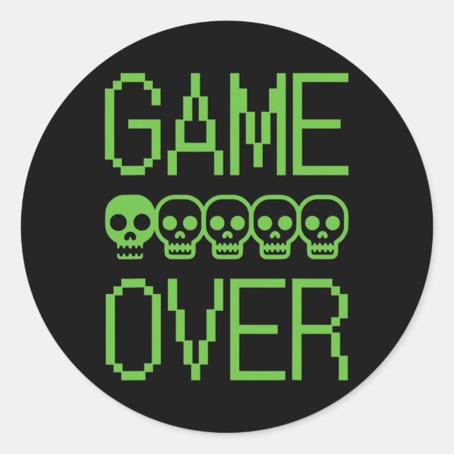 Pixel Gamer Skull Game Over Retro Video Game Arcad Classic Round Sticker (Front)
