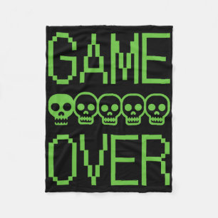 Pixel Gamer Skull Game Over Retro Video Game Arcad Fleece Blanket