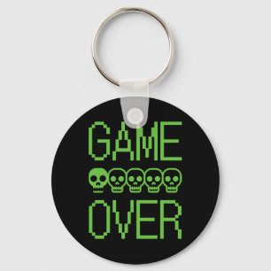 Pixel Gamer Skull Game Over Retro Video Game Arcad Keychain