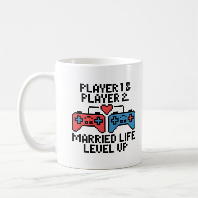 Pixel Gamer Wedding Art Coffee Mug (Left)