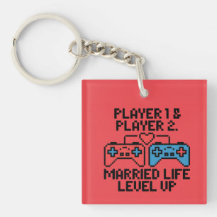 Pixel Gamer Wedding Art Keychain