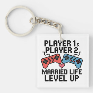 Pixel Gaming Couple Level Up Design Keychain