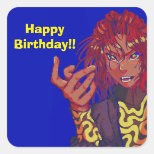 Pixel girl, happy Birthday! Square Sticker