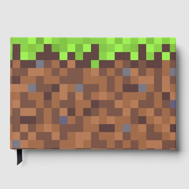 Pixel grass gamer birthday  guest book (Front)