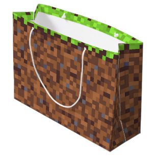 Pixel grass gamer birthday  large gift bag