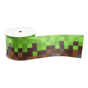 Pixel grass gamer birthday  satin ribbon