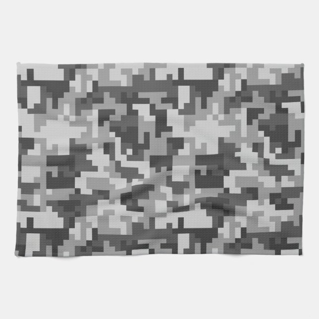 Pixel Gray and Black Army pattern Kitchen Towel (Horizontal)
