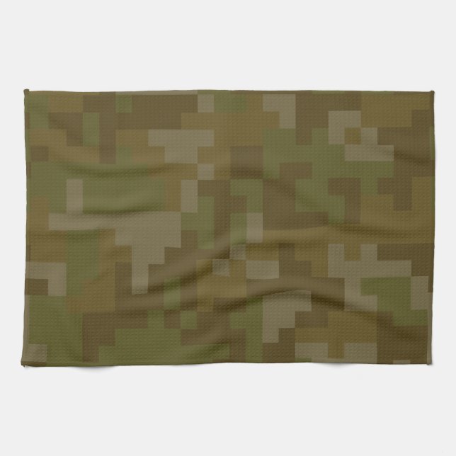 Pixel Green Army Camouflage pattern Kitchen Towel (Horizontal)