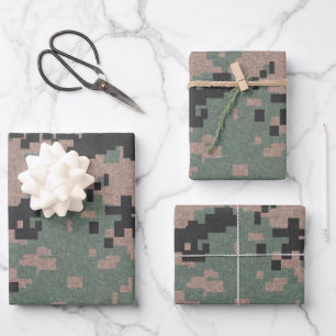 Pixel Green Camouflage Wrapping Paper Sheet
