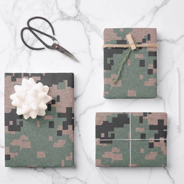 Pixel Green Camouflage Wrapping Paper Sheet (Front)