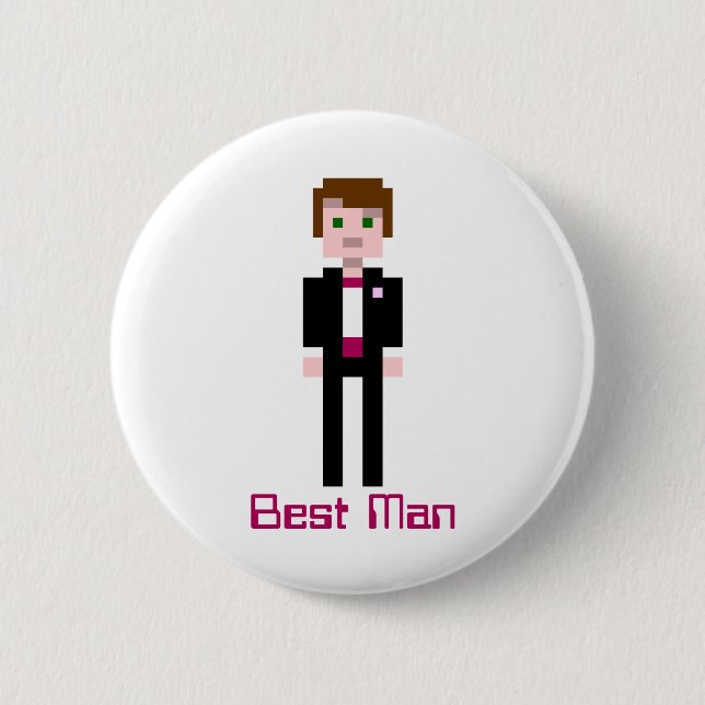 Pixel Groomsman - Maroon - Custom 2 Inch Round Button (Front)